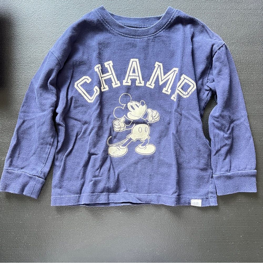 Gap x Disney Baby Mickey Mouse Navy Blue Long Sleeve Graphic T-Shirt Size 4 - Picture 2 of 8